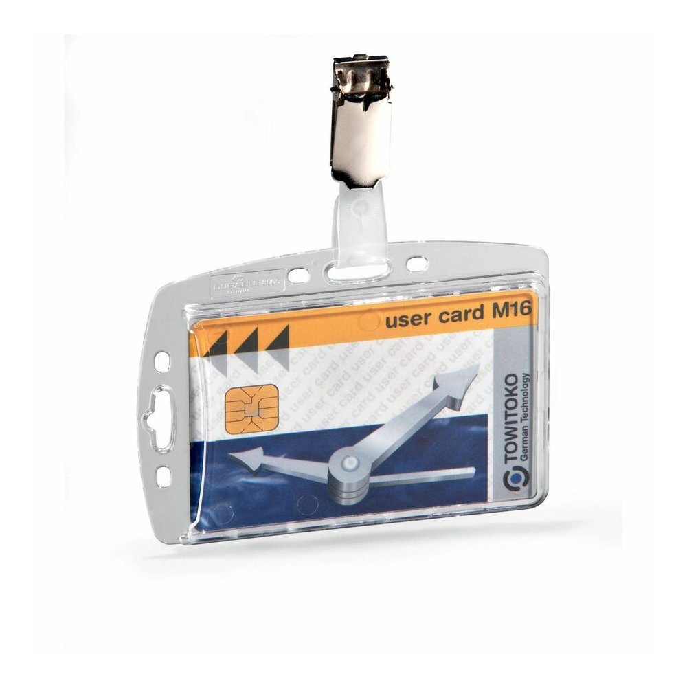 DURABLE Rotating Strap Clip ID Card Holder - Support 2.13" x 3.35" Media - 2.1" Height x 3.3" Width - Acrylic - Transparent - 25 / Box. Picture 6