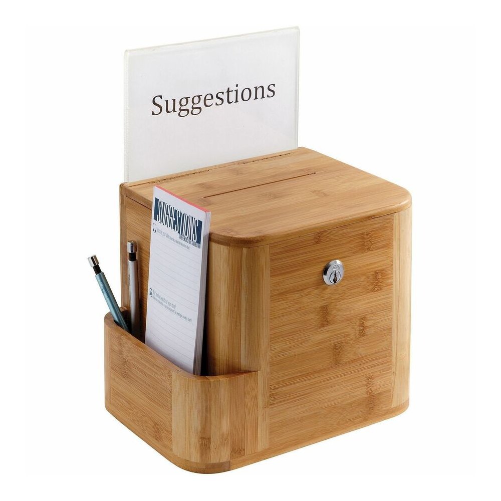 Safco Bamboo Suggestion Box - External Dimensions: 10" Width x 8" Depth x 14" Height - Media Size Supported: 8.50" x 5.50" - 25 x Quick Box - Key Lock Closure - Bamboo - Natural - For Suggestion Card,. Picture 5
