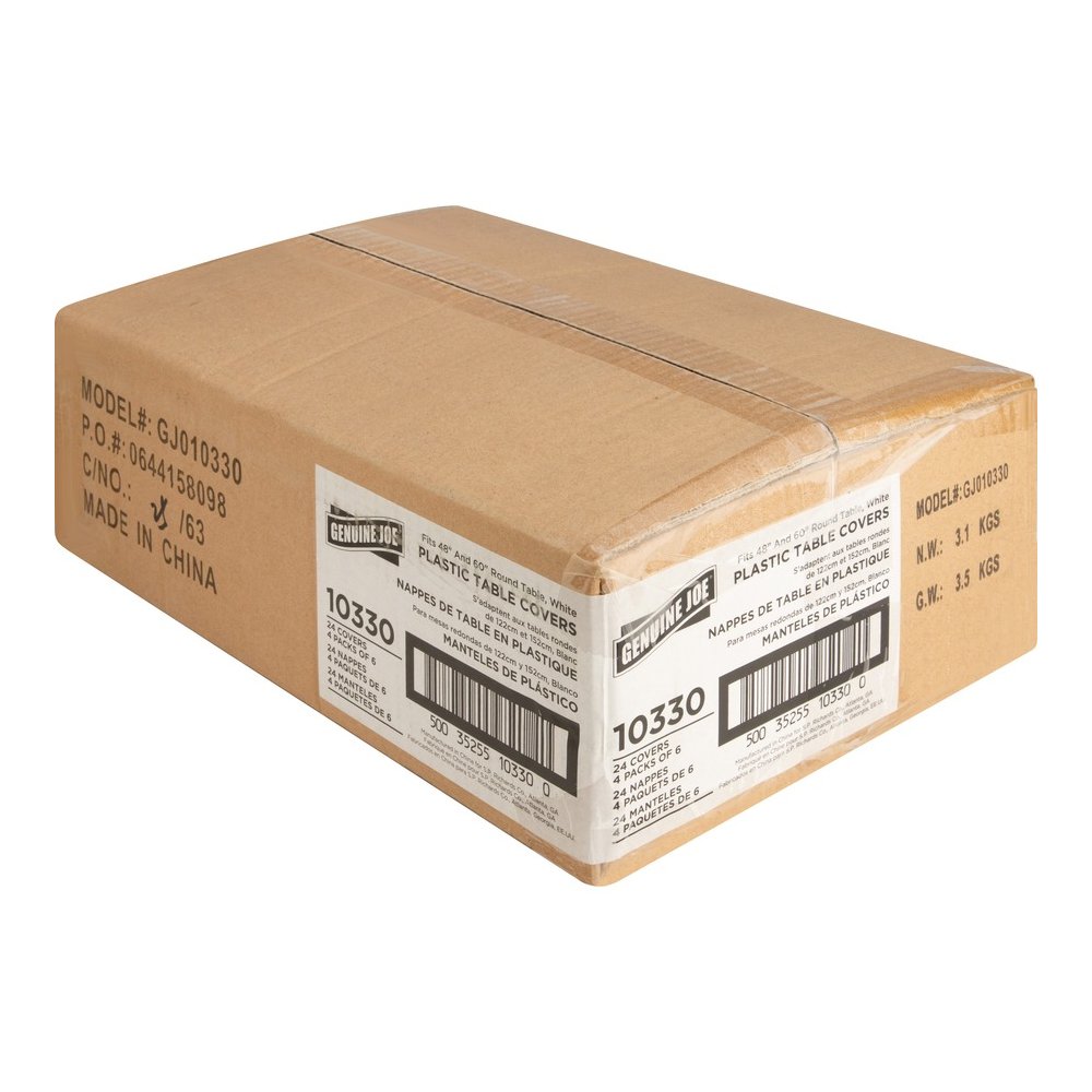 Genuine Joe Plastic Round Tablecovers - 84" Diameter - Plastic - White - 6/Pack - 4 / Carton. Picture 8