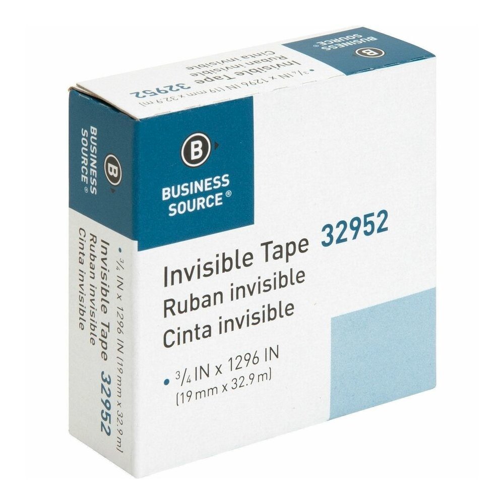 Business Source Invisible Tape Dispenser Refill Roll - 36 yd Length x 0.75" Width - 1" Core - Clear - For Mending, Splicing, Holding - 12 / Box. Picture 10