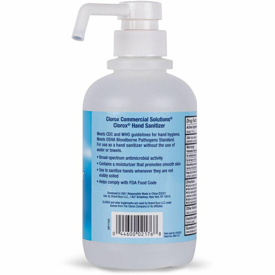 Clorox Commercial Solutions Hand Sanitizer - 16.9 fl oz (500 mL) - Pump Bottle Dispenser - Kill Germs - Hand - Moisturizing - Clear - Non-sticky, Non-greasy - 12 / Carton. Picture 6