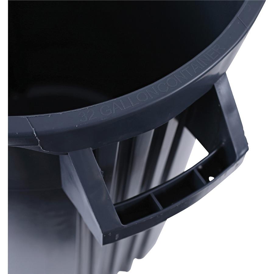 Genuine Joe Heavy-Duty Trash Container - 32 gal Capacity - Side Handle, Venting Channel - Plastic - Gray - 6 / Carton. Picture 8