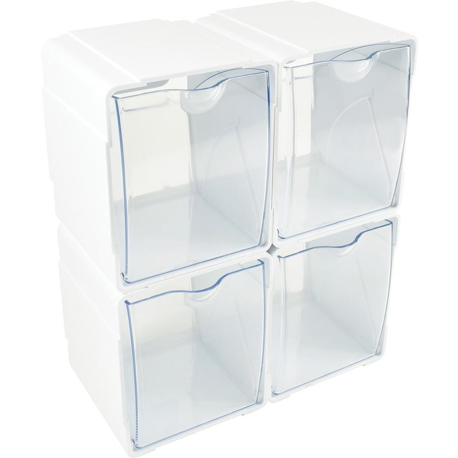 Deflecto Tilt Bin Interlocking Storage Organizer - 5.50" Height x 5.25" Width x 4.75" Depth - Desktop - Interlockable, Stackable - White - 4 / Box. Picture 7