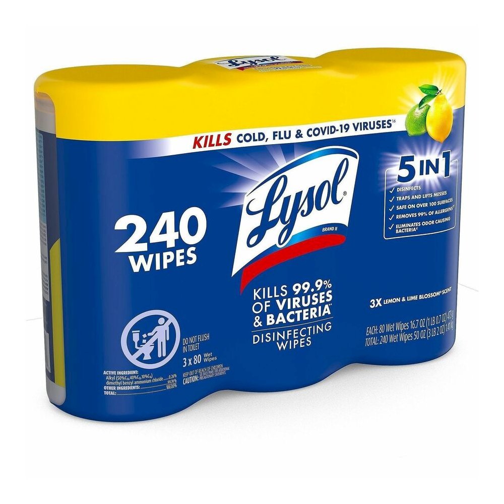 Lysol Lemon/Lime Disinfecting Wipes - For Multi Surface, Multipurpose - Wipe - Lemon, Lime Blossom Scent - Recommended For: Virus Remover, Bacteria Remover - Pre-moistened, Deodorize, Disinfectant, An. Picture 9