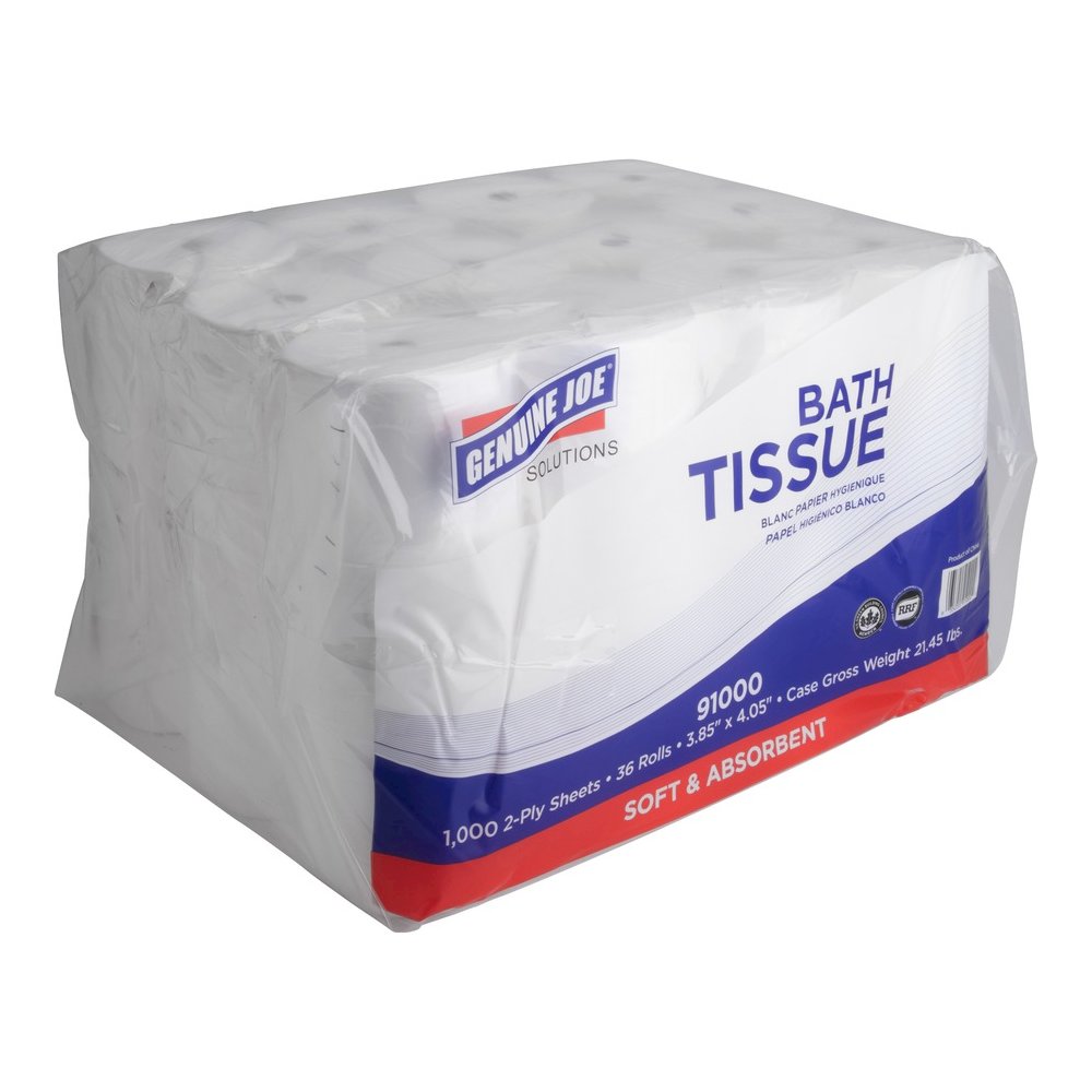 Genuine Joe Solutions Double Capacity Bath Tissue - 2 Ply - 1000 Sheets/Roll - 45/64" Core - White - Virgin Fiber - 36 / Carton. Picture 16
