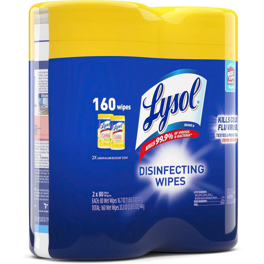 Lysol Disinfecting Wipes - Lemon Lime Scent - 80 / Canister - 2 / Pack - Pre-moistened, Disinfectant, Antibacterial - White. Picture 5