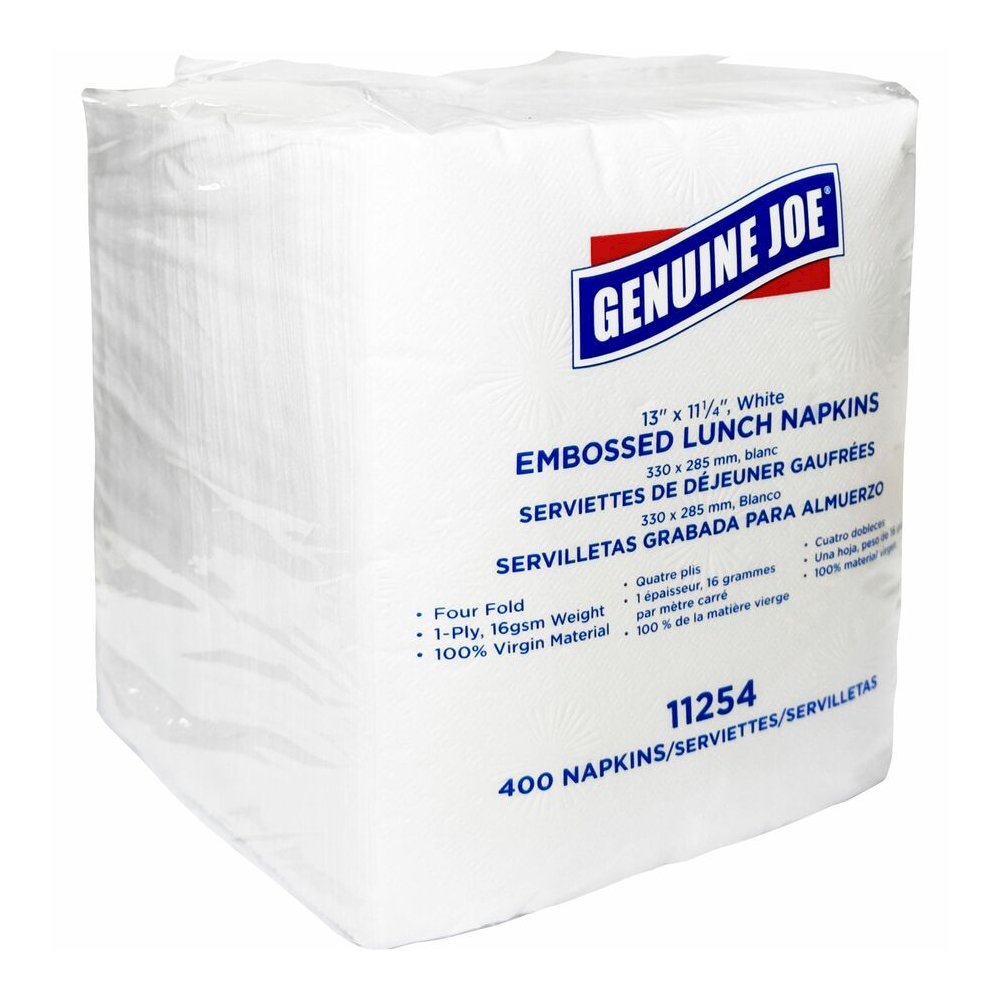 Genuine Joe Lunch Napkins - 1 Ply - Quarter-fold - 13" Width x 11.25" Length - White - 400/Pack - 6 / Carton. Picture 10