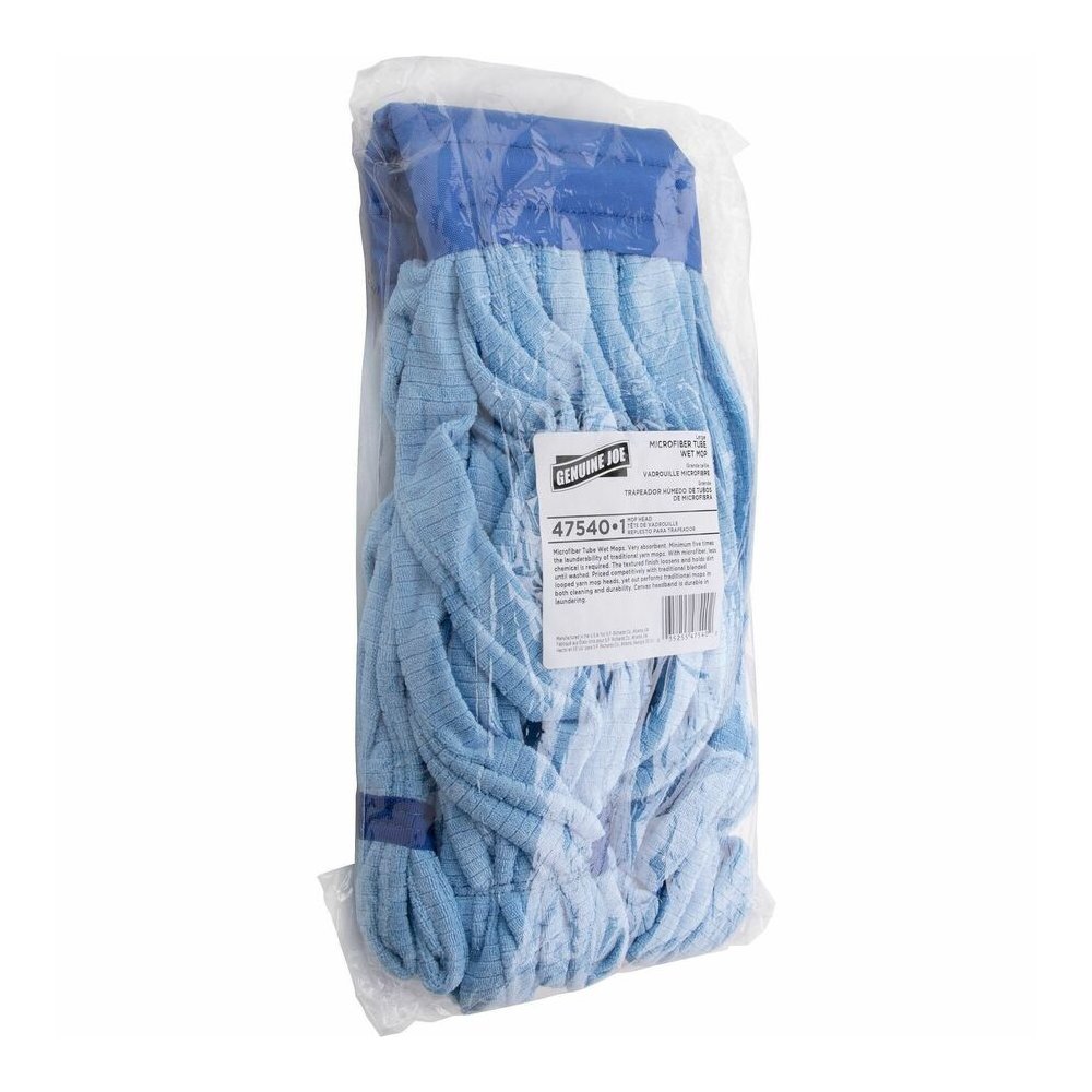 Genuine Joe Microfiber Wet Mophead Refill - Large - Launderable, Absorption, Textured, Durable, Headband - MicroFiber - Blue - 12 / Carton. Picture 7