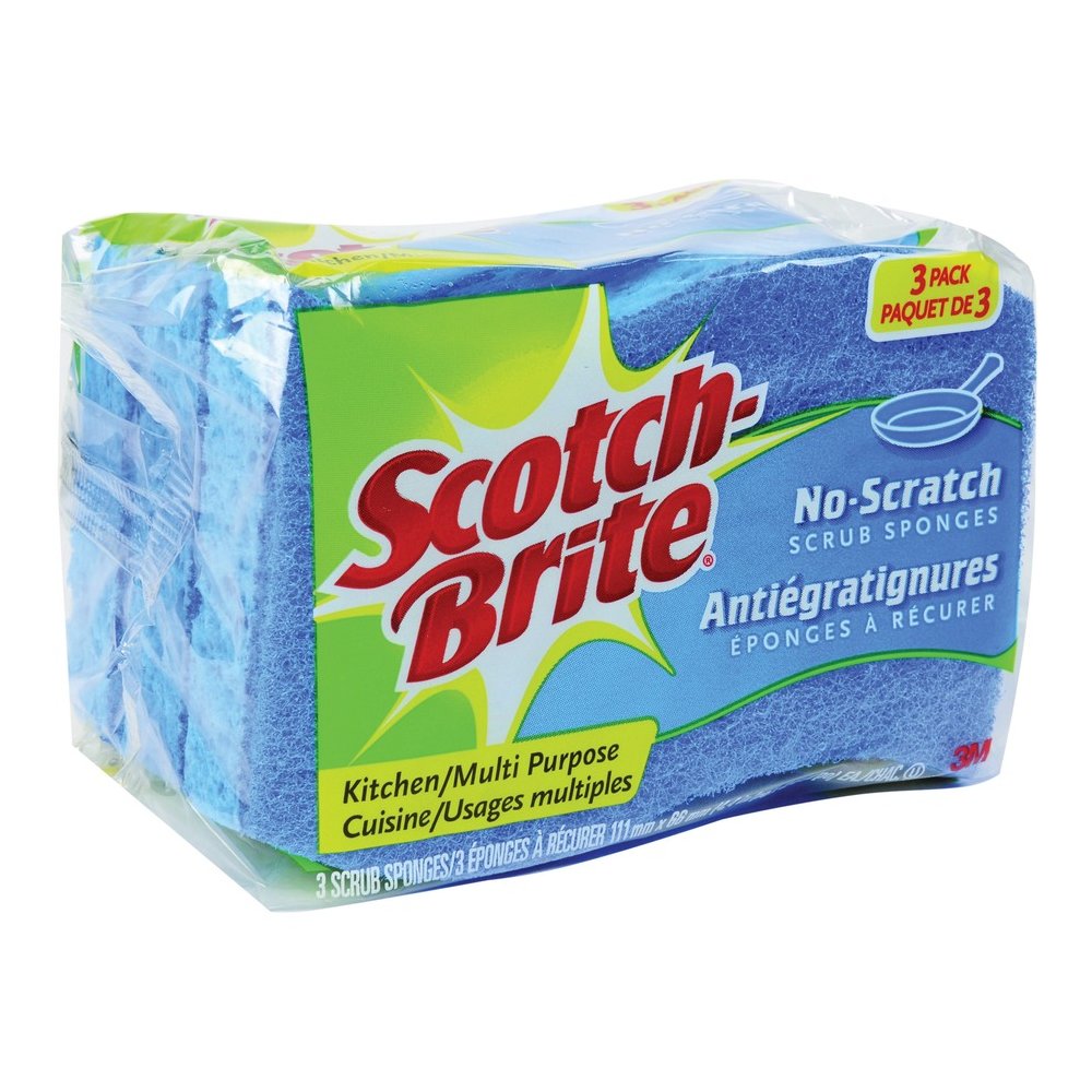 Scotch-Brite No Scratch Scrub Sponges - 2.8" Height x 4.5" Width x 4.5" Length x 590 mil Thickness - 3/Pack - 8 / Carton - Blue. Picture 6