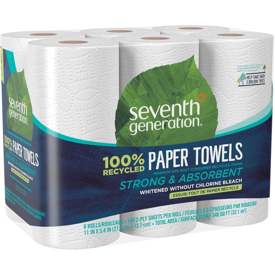Seventh Generation 100% Recycled Paper Towels - 2 Ply - 11" Width x 5.40" Length - 140 Sheets/Roll - White - Paper - 6/Pack - 4 / Carton. Picture 5