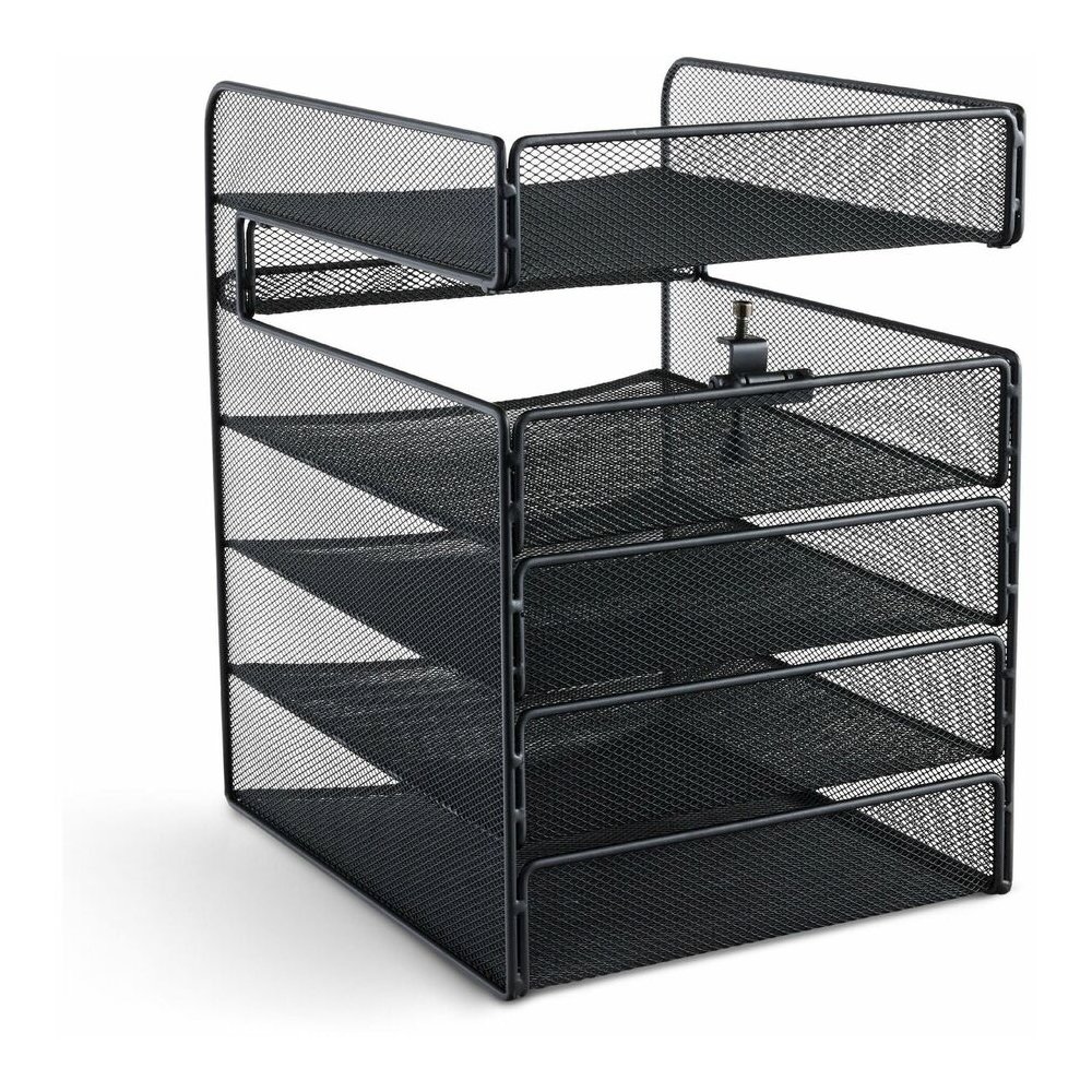 Safco Onyx Horizontal Hanging Desktop Storage - 5 Compartment(s) - 14.38" Height x 10.25" Width x 12.38" Depth - Durable, Lightweight, Scratch Resistant - Powder Coated - Black - Steel - 1 Each. Picture 15