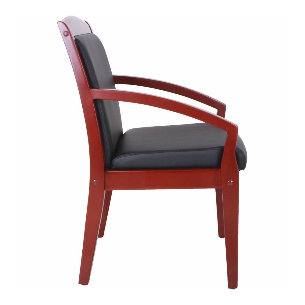 Lorell Sloping Arms Wood Frame Guest Chair - Black Seat Color - Bonded Leather Seat Material - Black Back Color - Bonded Leather Back Material - Mahogany Frame Color - Solid Wood, Rubberwood Frame Mat. Picture 10