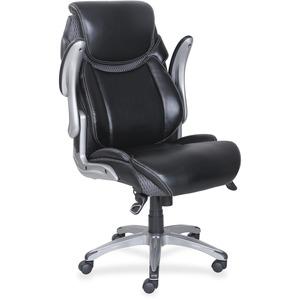 Lorell Wellness by Design Mesh Executive Office Chair - Black Bonded Leather Seat - Black Bonded Leather Back - High Back - 5-star Base - Armrest - 1 Each. Picture 6