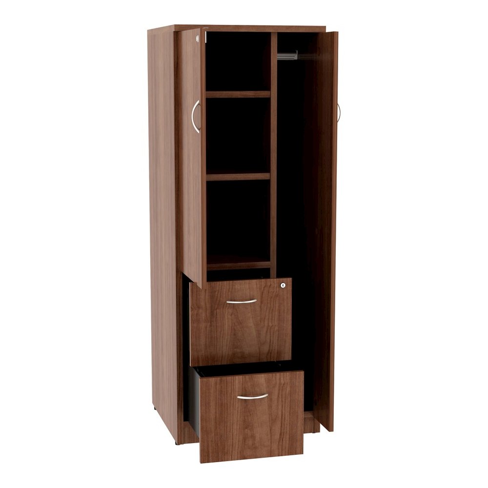 Lorell Essentials/Revelance Tall Storage Cabinet - 23.6" x 23.6"65.6" Cabinet, 0.5" Compartment - 2 x Storage Drawer(s) - 1 Door(s) - Finish: Walnut, Laminate. Picture 8
