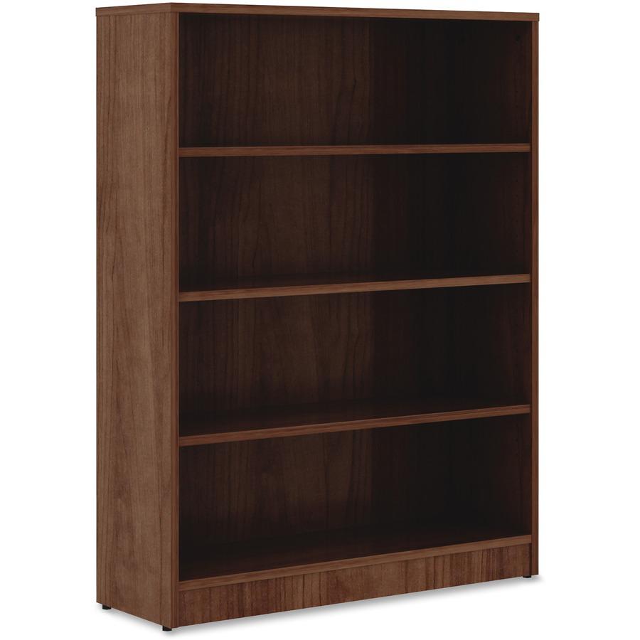 Lorell Laminate Bookcase - 4 Shelf(ves) - 48" Height x 36" Width x 12" Depth - Sturdy, Adjustable Feet, Adjustable Shelf, Square Corner - Thermofused Laminate (TFL) - Walnut - Laminate - 1 Each. Picture 5