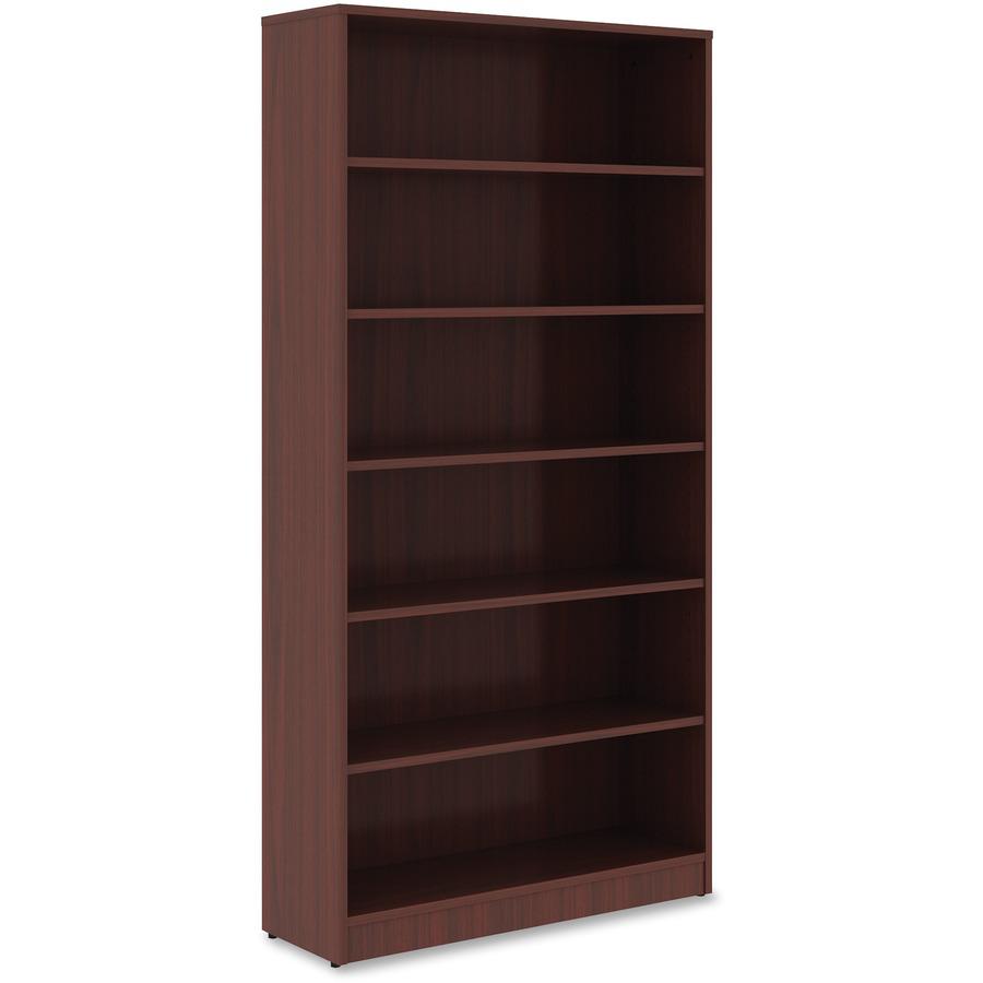 Lorell Laminate Bookcase - 6 Shelf(ves) - 72" Height x 36" Width x 12" Depth - Sturdy, Adjustable Feet, Adjustable Shelf, Square Corner - Thermofused Laminate (TFL) - Mahogany - Laminate - 1 Each. Picture 5