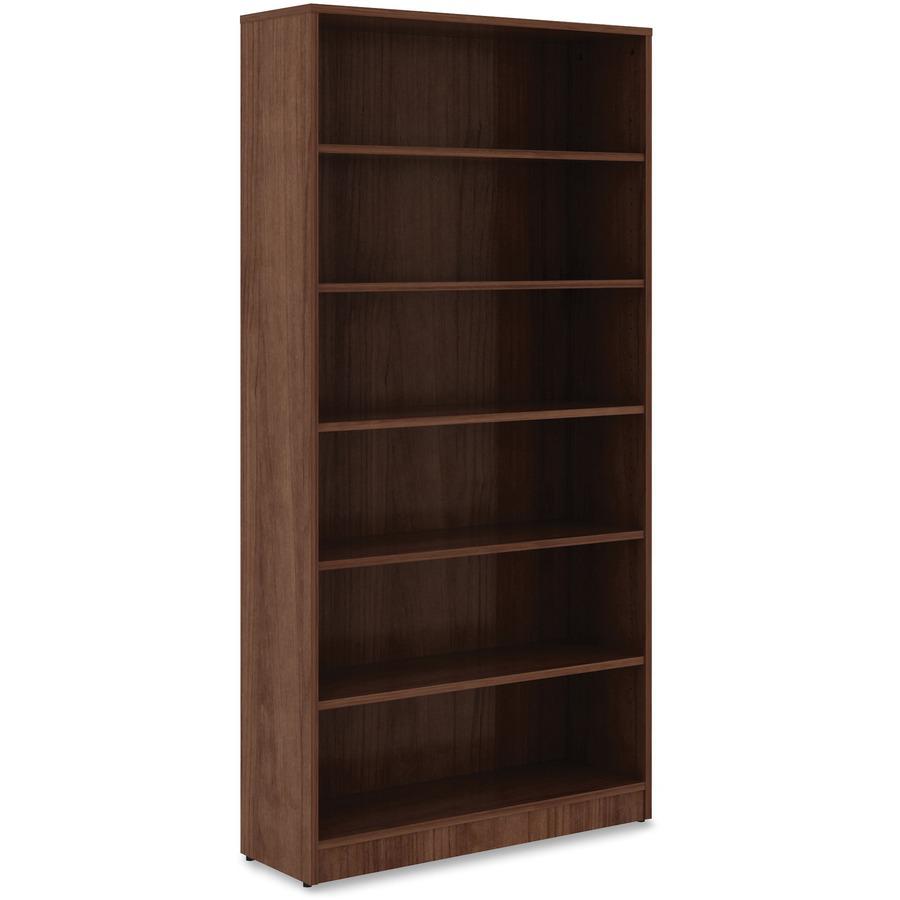 Lorell Laminate Bookcase - 6 Shelf(ves) - 72" Height x 36" Width x 12" Depth - Sturdy, Adjustable Feet, Adjustable Shelf, Square Corner - Thermofused Laminate (TFL) - Walnut - Laminate - 1 Each. Picture 5
