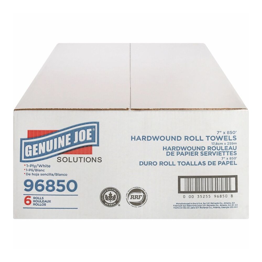 Genuine Joe Solutions Hardwound Paper Towels - 1 Ply - 7" Width x 850 ft Length - White - Virgin Fiber - 6 / Carton. Picture 10