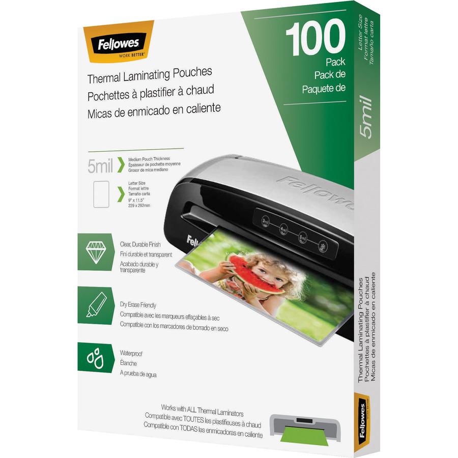 Fellowes Letter-Size Thermal Laminating Pouches - Sheet Size Supported: Letter 8.50" Width x 11" Length - Laminating Pouch/Sheet Size: 9" Width5 mil Thickness - Glossy - for Document - Durable, Photo-. Picture 3