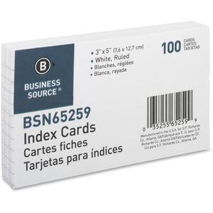 Business Source Ruled Index Cards - Front Ruling Surface - Ruled Front Ruling - 72 lb Basis Weight - 5" x 3" Sheet Size - White Paper - 100/Pack - 10 / Box. Picture 3