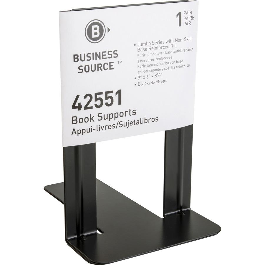 Business Source Heavy-gauge Steel Book Supports - 8.50" Height x 9" Width x 6" Depth - Desktop - Non-skid Base, Scratch Resistant, Stain Resistant - Black - Steel - 2/Pair - 6 / Box. Picture 6