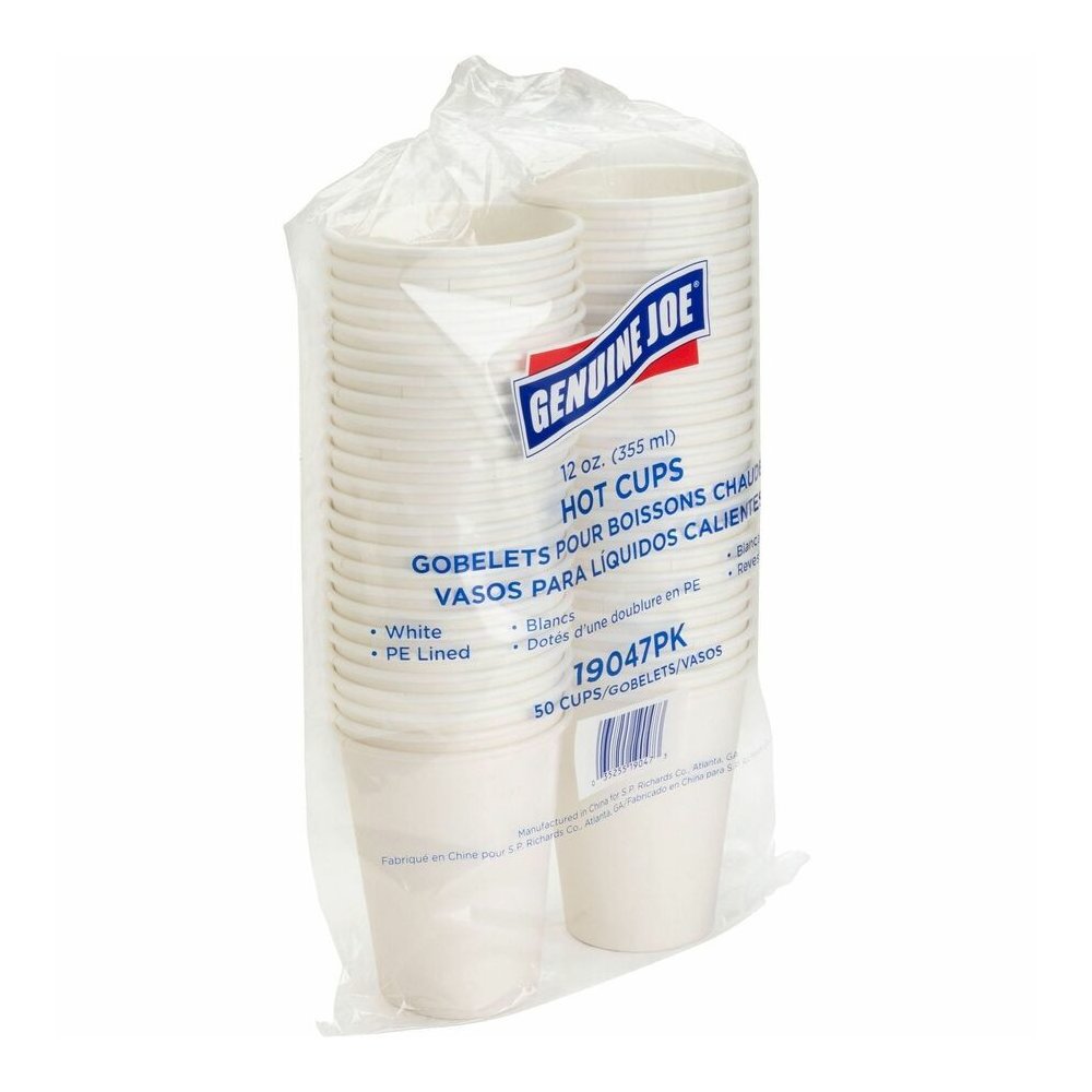 Genuine Joe 12 oz Disposable Hot Cups - 12 fl oz - White - Polyurethane - Hot Drink, Beverage - 50/Pack - 5 / Bundle. Picture 10