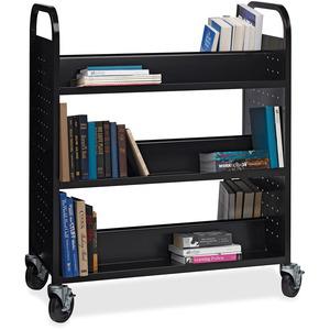 Lorell Double-sided Book Cart - 6 Shelf - Round Handle - 5" Caster Size - Steel - 38" Width x 18" Depth x 46.25" Height - Black - 1 Each. Picture 8