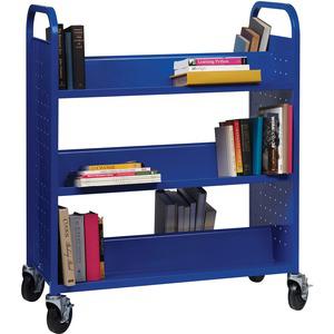 Lorell Double-sided Book Cart - 6 Shelf - Round Handle - 5" Caster Size - Steel - 38" Width x 18" Depth x 46.25" Height - Blue - 1 Each. Picture 7