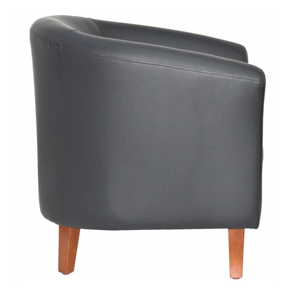 Lorell Barrel Armchair - Four-legged Base - Black - Bonded Leather - Armrest - 1 Each. Picture 11