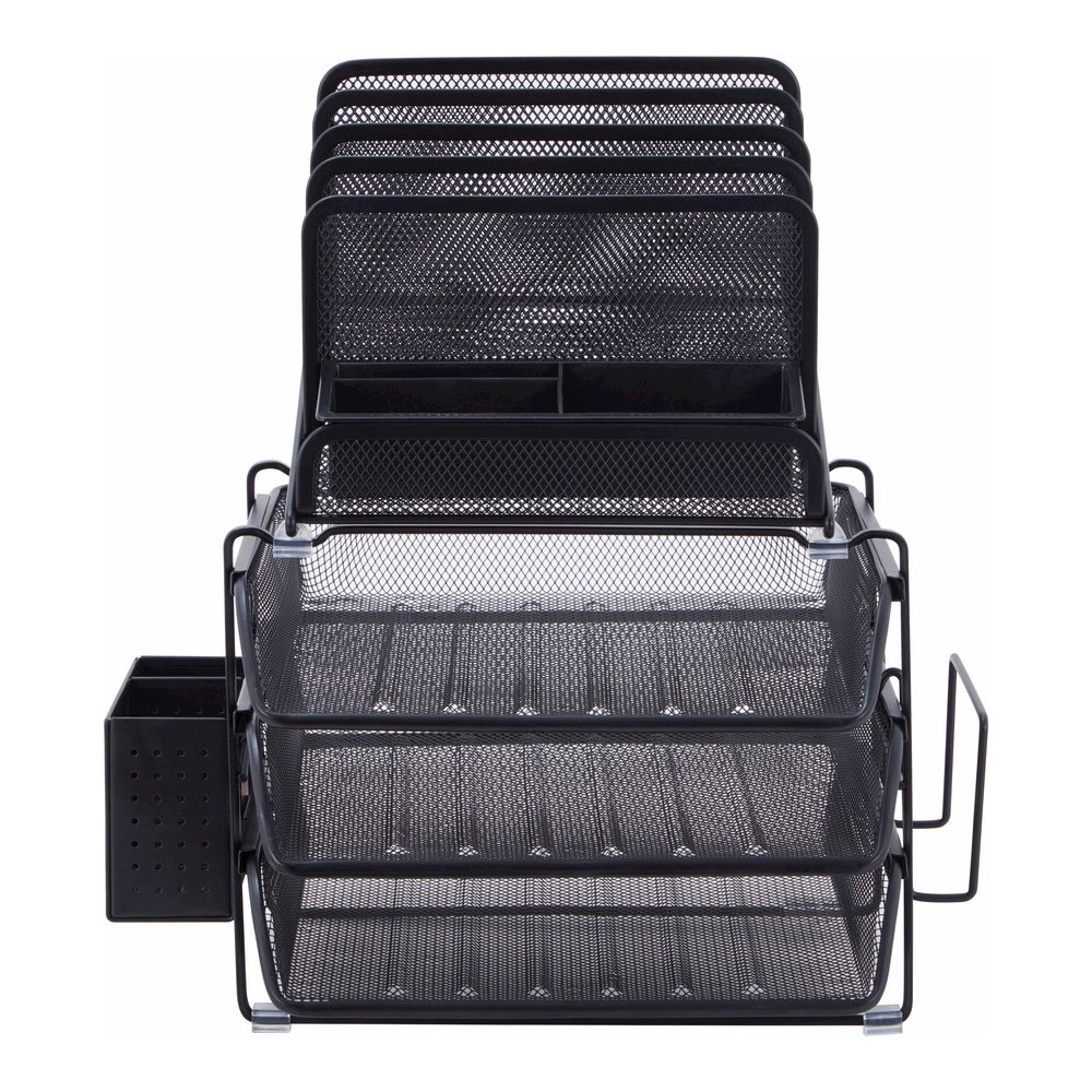 Lorell Divided 4-tier Desktop Organizer - 4 Tier(s) - 15.75" Height x 12.87" Width x 14.37" Depth - Desktop - Black - Plastic, Mesh - 1 Each. Picture 9
