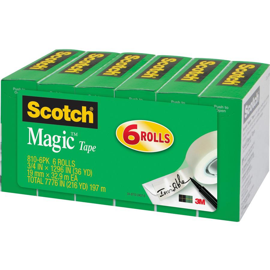 Scotch 3/4"W Magic Tape - 36 yd Length x 0.75" Width - 1" Core - Matte - Clear - Split Resistant, Tear Resistant - For Mending, Splicing - 6/Pack - 2 / Bundle. Picture 5