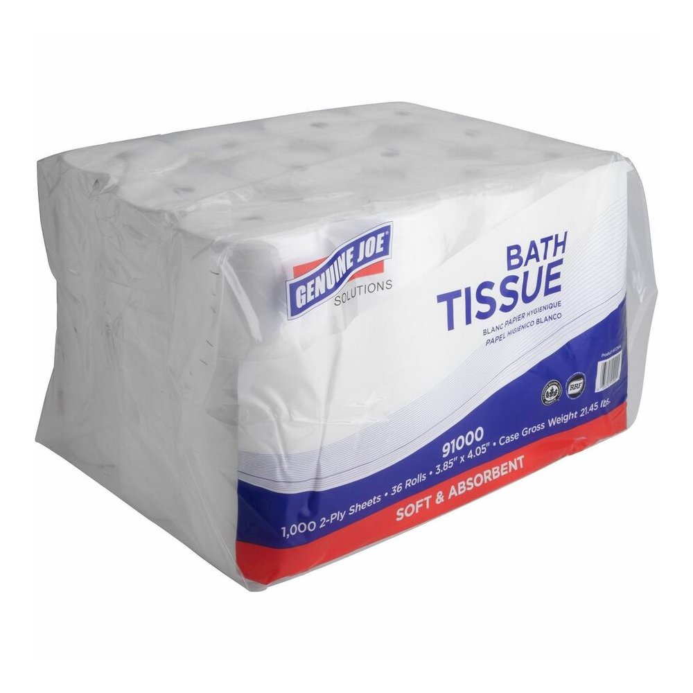 Genuine Joe Solutions Double Capacity Bath Tissue - 2 Ply - 1000 Sheets/Roll - White - Virgin FiberPack - 36/Pack - 56 / Pallet. Picture 16