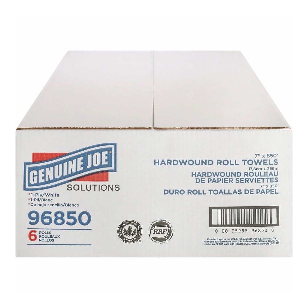 Genuine Joe Solutions Hardwound Paper Towels - 1 Ply - 7" Width x 850 ft Length - White - 65 / Pallet. Picture 12