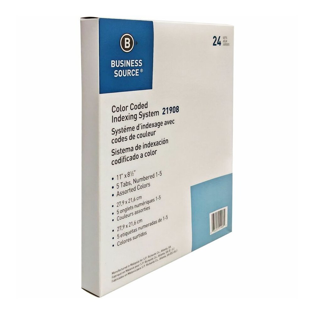 Business Source Color-coded Table of Contents/Tabs Index Dividers - Printed Tab(s) - Digit - 1-5 - 5 Tab(s)/Set - 3 Hole Punched - White Divider - Multicolor Mylar Tab(s) - 1 Box. Picture 8