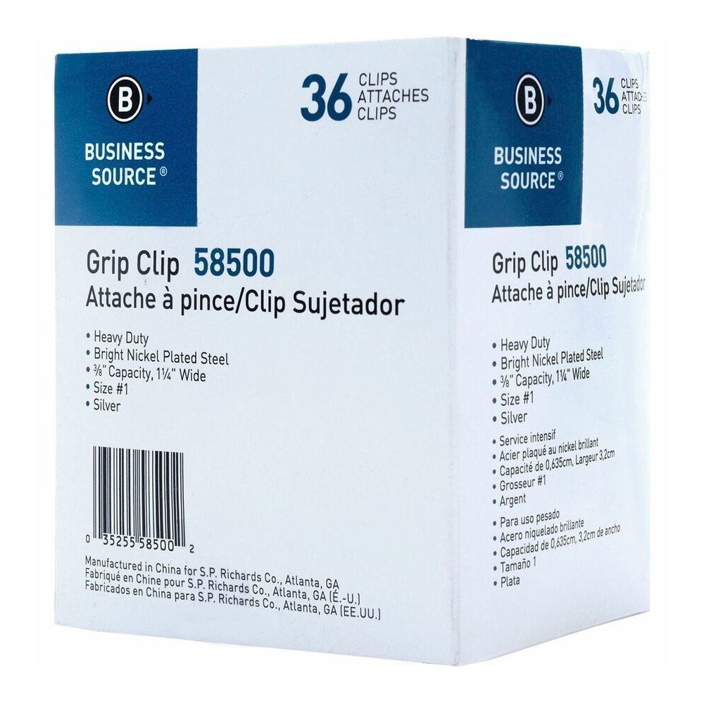 Business Source Bulldog Grip Clips - No. 1 - 1.3" Width - for Paper - Heavy Duty - Silver - 36 / Box. Picture 14