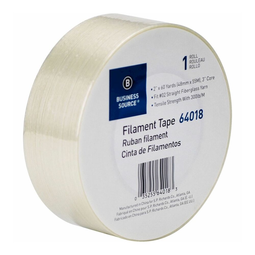 Business Source Heavy-duty Filament Tape - 60 yd Length x 2" Width - 3" Core - White - Fiberglass Filament Roll - 1 Roll. Picture 8