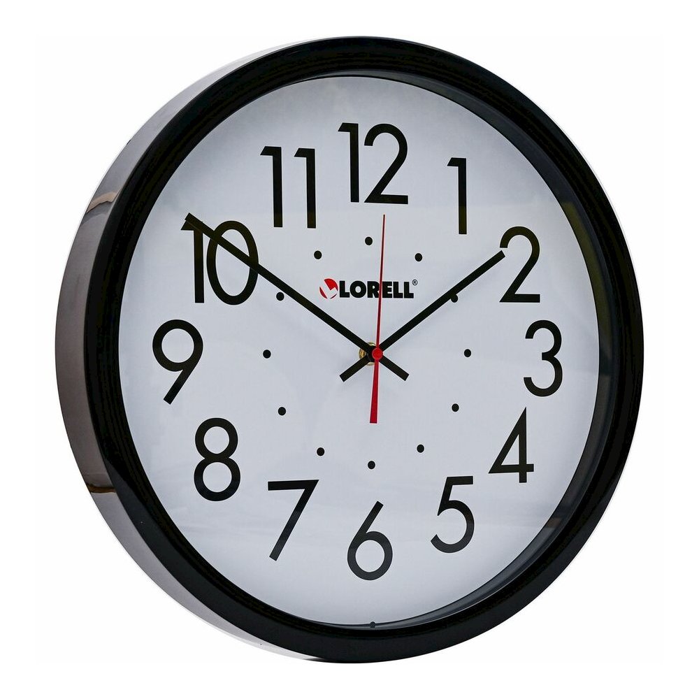 Lorell 14-1/2" Self-Set Wall Clock - Analog - Quartz - White Main Dial - Black Case. Picture 9