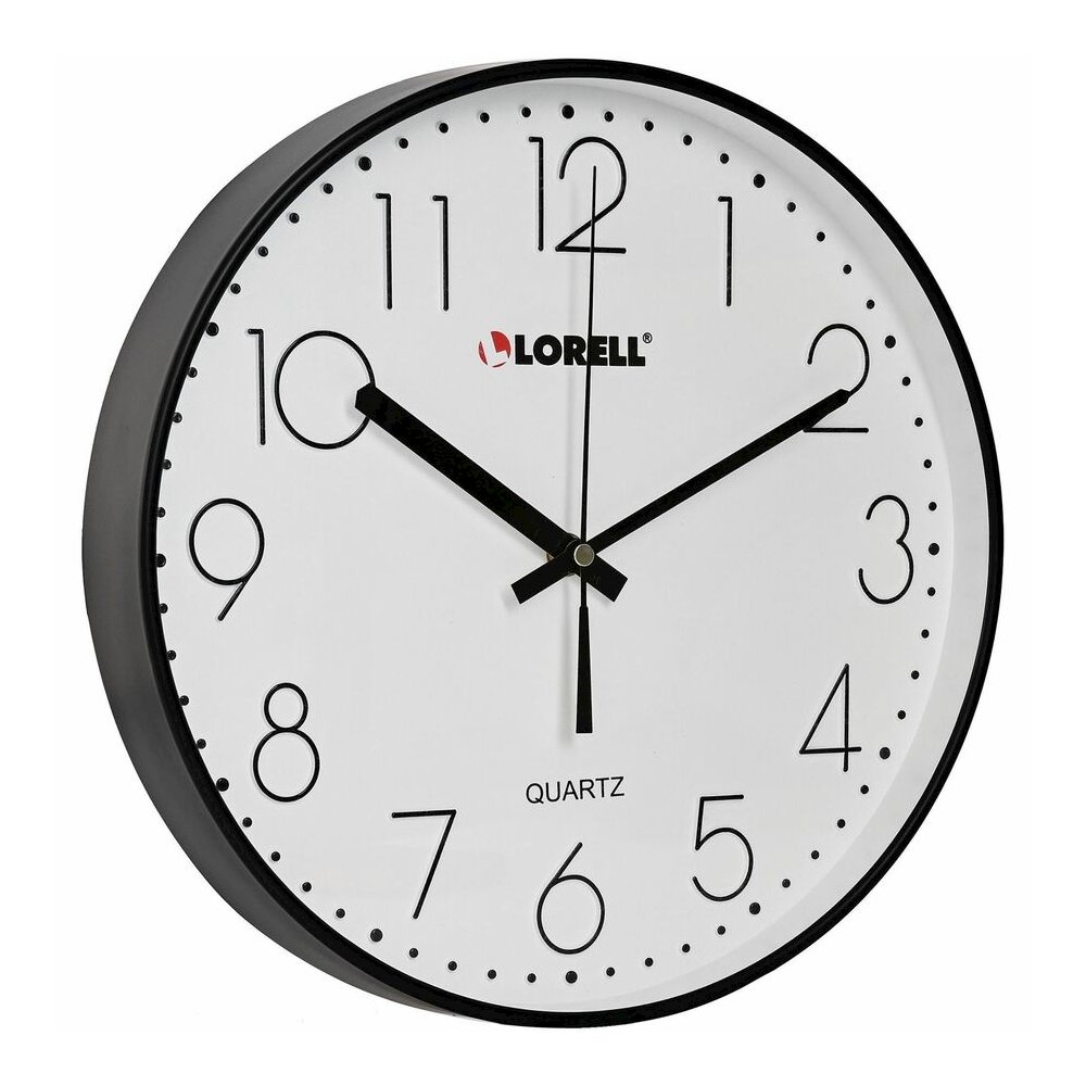 Lorell 12" Round Quiet Wall Clock - Analog - Quartz - Black Case. Picture 8