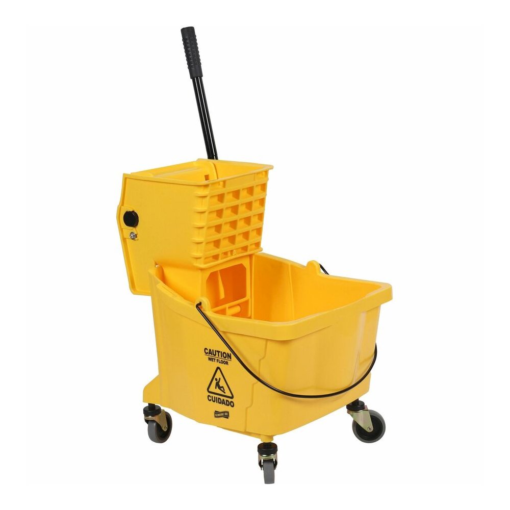 Genuine Joe 35-quart Side Press Mop Bucket & Wringer Combo - 8.75 gal - Caster - 21" x 16" x 14" - Yellow - 18 / Pallet. Picture 11
