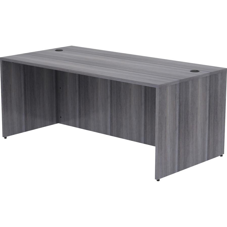 Lorell Essentials Series Rectangular Desk Shell - 29.5" Height x 70.9" Width x 35.4" Depth, 70.9" Width x 35.4" Depth x 1" Thickness Top - Laminate, Weathered Charcoal Table Top - Grommet, Durable, Mo. Picture 6