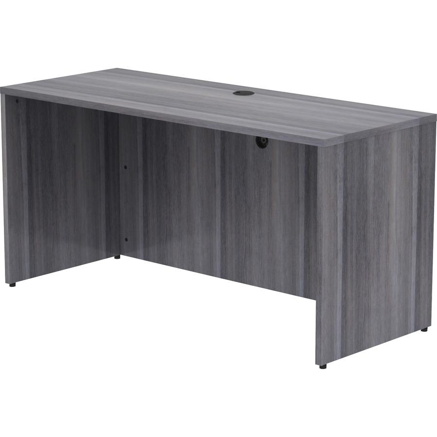Lorell Essentials Series Credenza Shell - 29.5" Height x 60" Width x 24" Depth, 1" Thickness Top - Laminate, Weathered Charcoal Table Top - Modesty Panel, Grommet, Durable, Adjustable Floor Guide - 1 . Picture 8