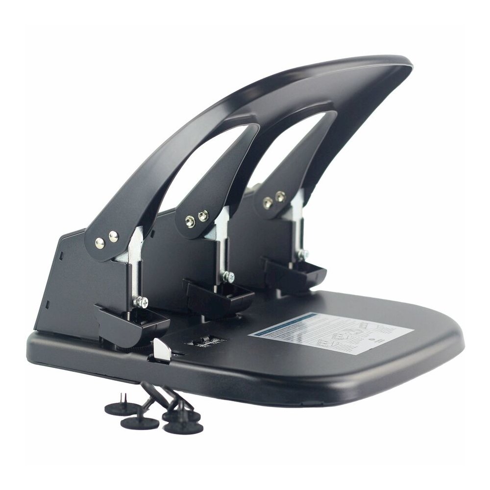 Business Source Adjustable Three-hole Punch - 3 Punch Head(s) - 100 Sheet - Die-cast Metal - 10.2" Width x 10.4" Depth x 6.2" Height - Black. Picture 8