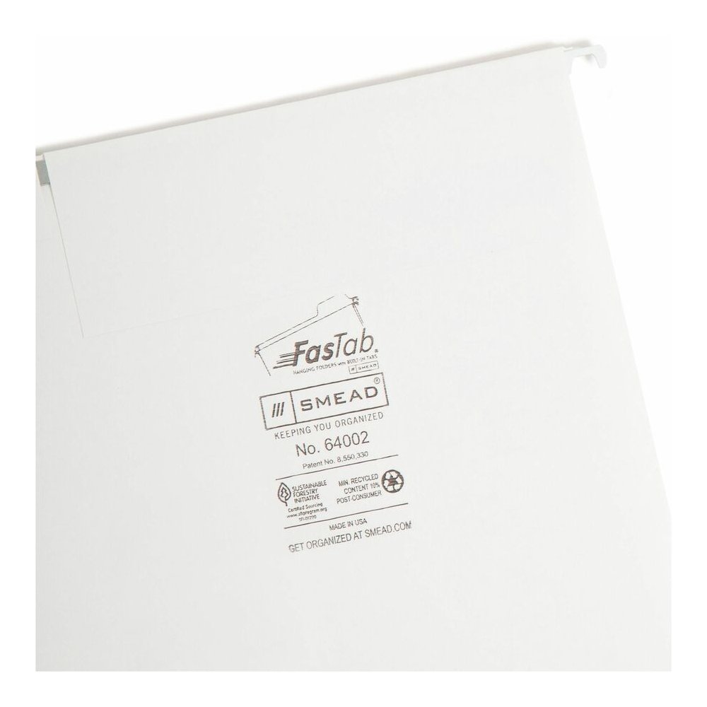 Smead FasTab 1/3 Tab Cut Letter Yes Hanging Folder - 8 1/2" x 11" - Assorted Tab Position - 11 pt. - White - Labeling Area, Write-on Tab, Reinforced Tab, Embossed Tab, Coated Rod Tip - 10% Recycled - . Picture 9