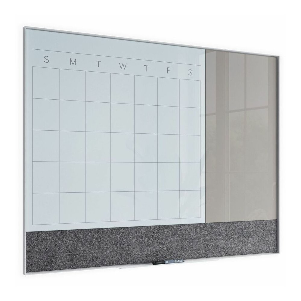 U Brands 3N1 Magnetic Glass Dry-Erase Monthly Calendar Board - 48" (4 ft) Width x 36" (3 ft) Height - Gray Tempered Glass Surface - White Aluminum Frame - Rectangle - Horizontal - Magnetic - 1 Each. Picture 5