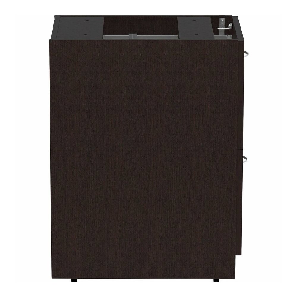 Lorell Essentials Series File/File Fixed File Cabinet - 28.3" Height x 16" Width x 22" Depth Pedestal - Finish: Espresso, Silver Brush - Durable, Laminated, Built-in Hangrail, File Drawer, Dual Wheel . Picture 12