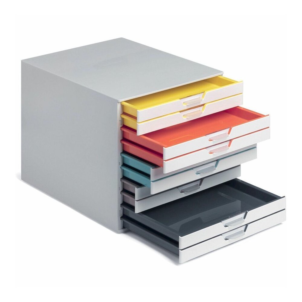 DURABLE VARICOLOR MIX 10 Drawer Desktop Storage Box, White/Multicolor - 10 Drawer(s) - 11" Height x 11.5" Width x 14" DepthDesktop - White - Plastic - 1 Each. Picture 5