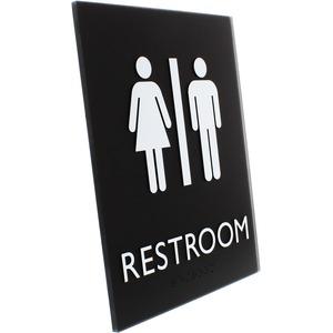 Lorell Unisex Restroom Sign - Print/Message "Toilette Men" , "TOILETTE (ladies)" - 6.4" Width x 8.5" Height - Rectangular Shape - Surface-mountable - Easy Readability, Braille - Restroom, Information . Picture 6