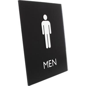 Lorell Men's Restroom Sign - Print/Message "Men" - 6.4" Width x 8.5" Height - Rectangular Shape - Surface-mountable - Easy Readability, Braille - Plastic - Black - 1 Each. Picture 6