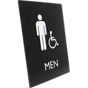 Lorell Men's Handicap Restroom Sign - Print/Message "Men" - 6.4" Width x 8.5" Height - Rectangular Shape - Surface-mountable - Easy Readability, Braille - Plastic - Black - 1 Each. Picture 5