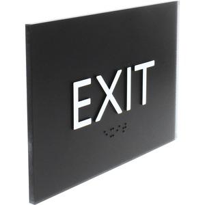 Lorell Exit Sign - 4.5" Width x 6.8" Height - Rectangular Shape - Surface-mountable - Easy Readability, Braille - Indoor - Plastic - Black - 1 Each. Picture 3